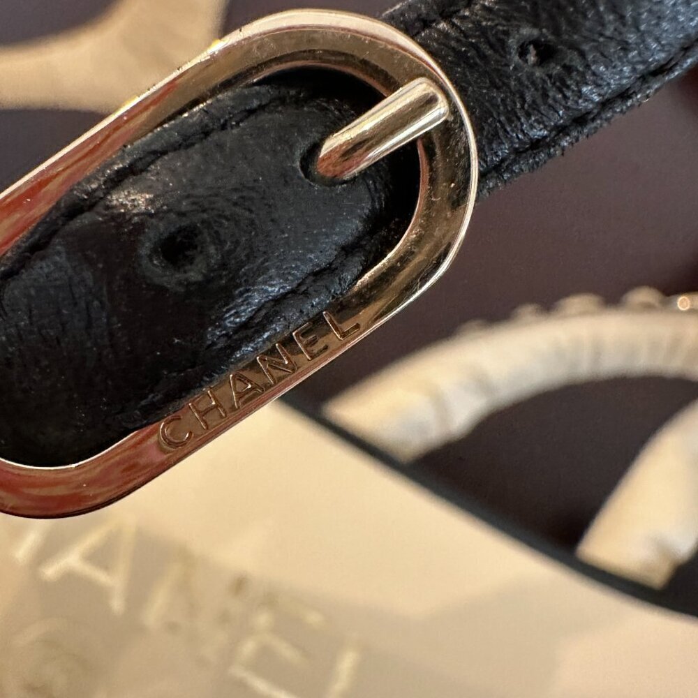 Chanel Black Leather CC Logo Chain Strap Women's Sandals Sz 40 Made in Italy - Picture 5 of 16